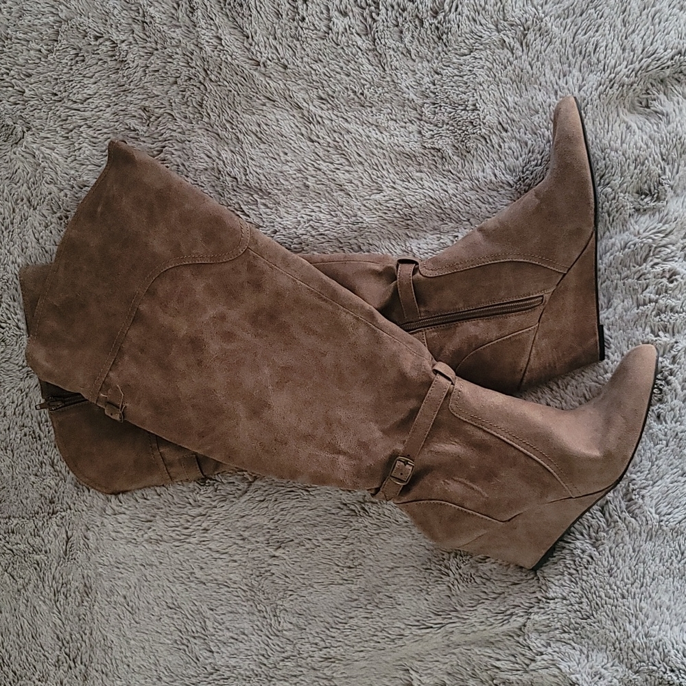 Brown knee high boots